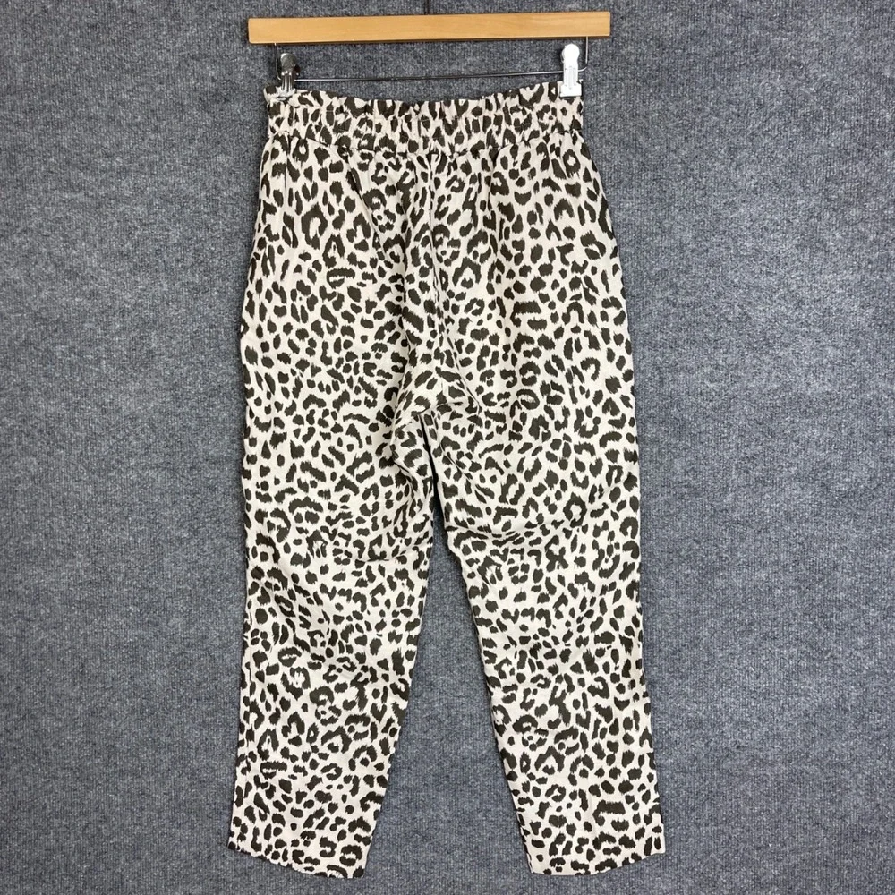 J. Crew Pants Womens 2 Cream Leopard Print Excellent High Rise Paperbag Waist